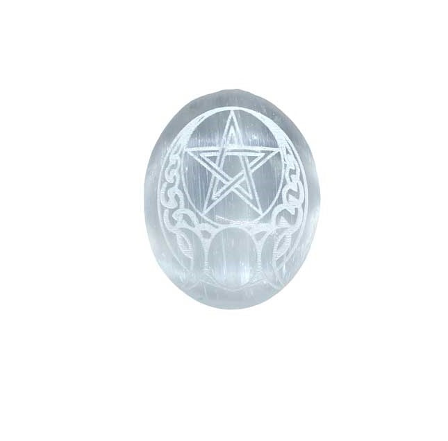 Celtic Pentagram Selenite Palm Stone