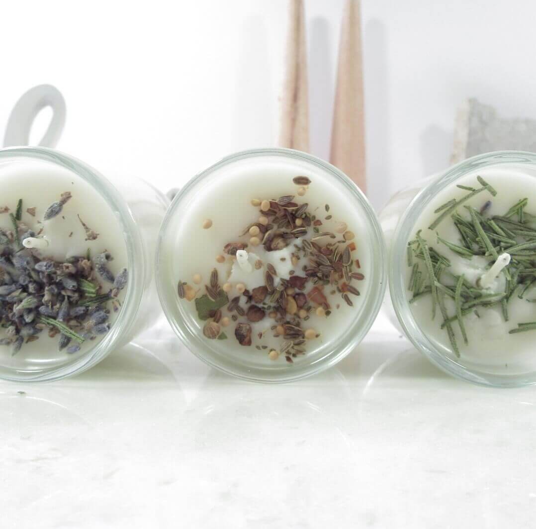 glass herb candles set