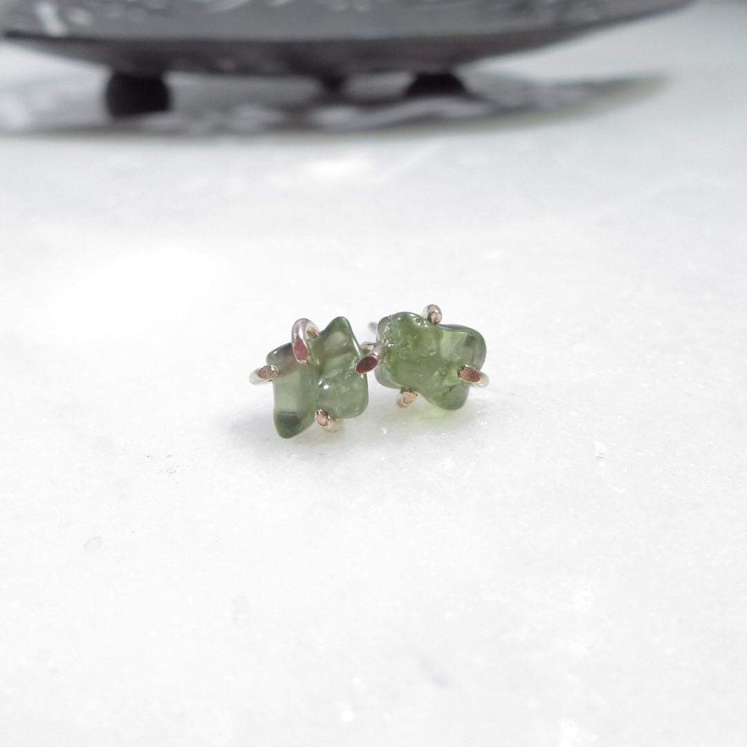 Post Earring Raw Gemstone Peridot Choose Your Metal