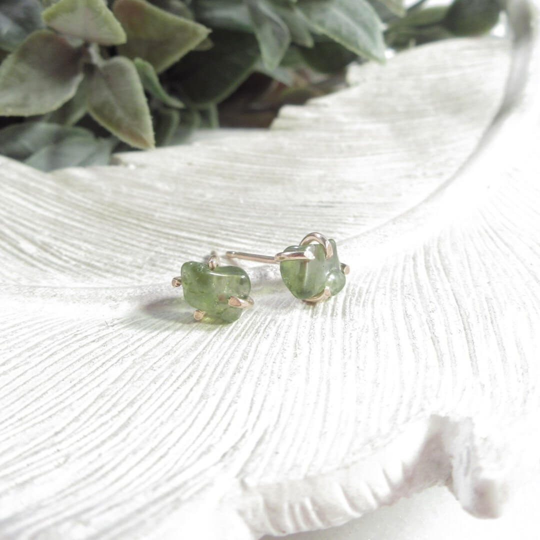 Post Earring Raw Gemstone Peridot Choose Your Metal