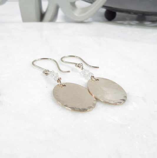 Dangle Earrings Herkimer Hammered Ovals in Gold