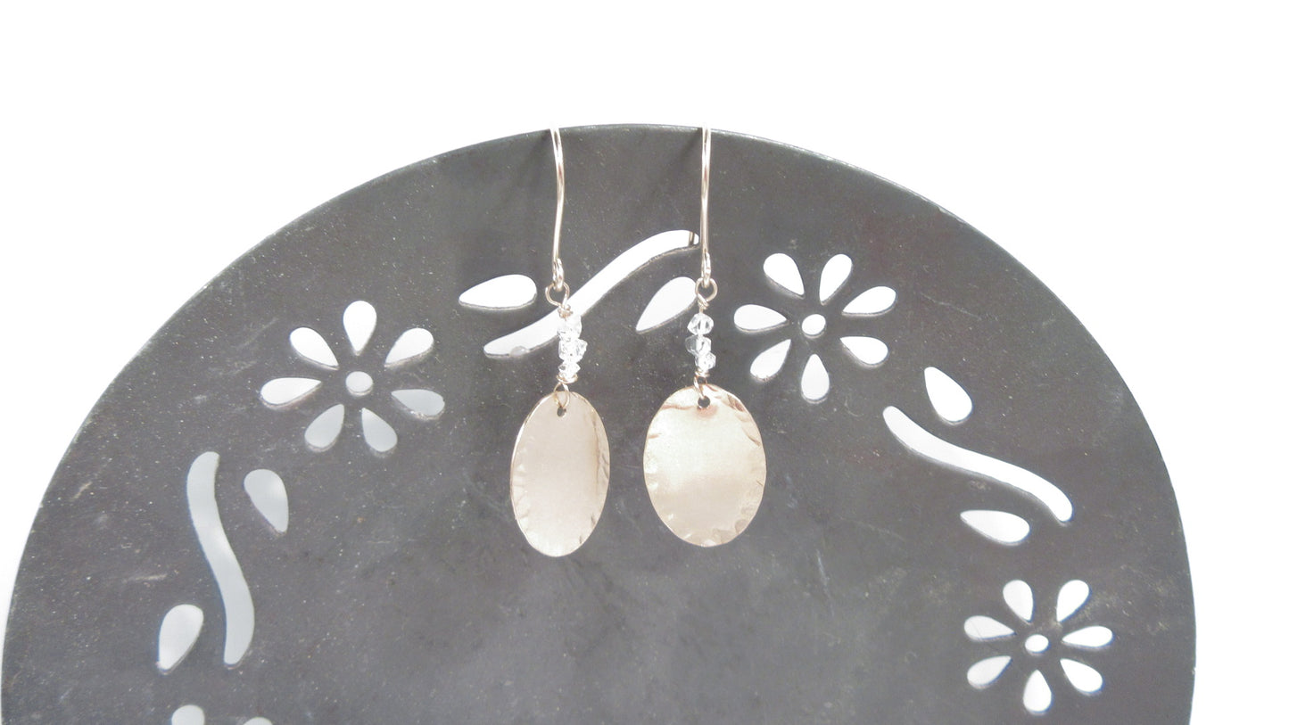 Dangle Earrings Herkimer Hammered Ovals in Gold