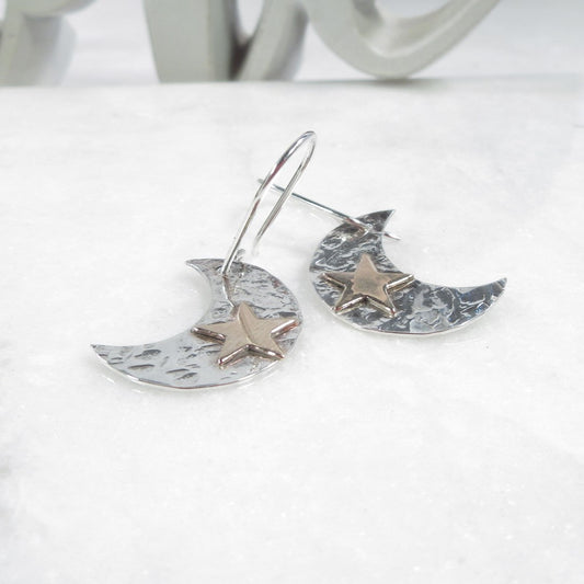 Dangle Earrings Crescent Moons in Silver & Gold