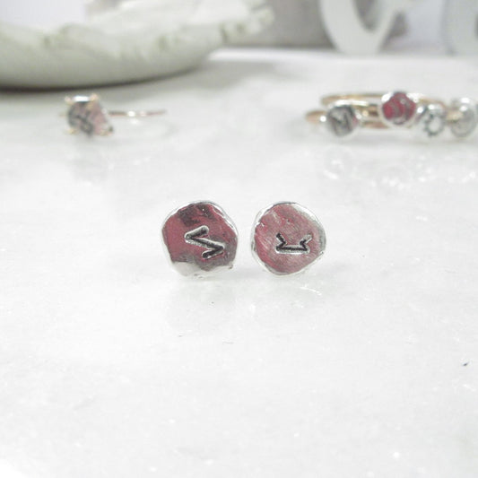 Nugget Post Earrings Rune Symbols .999 Silver