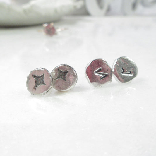 Nugget Post Earrings Design Symbols .999 Silver