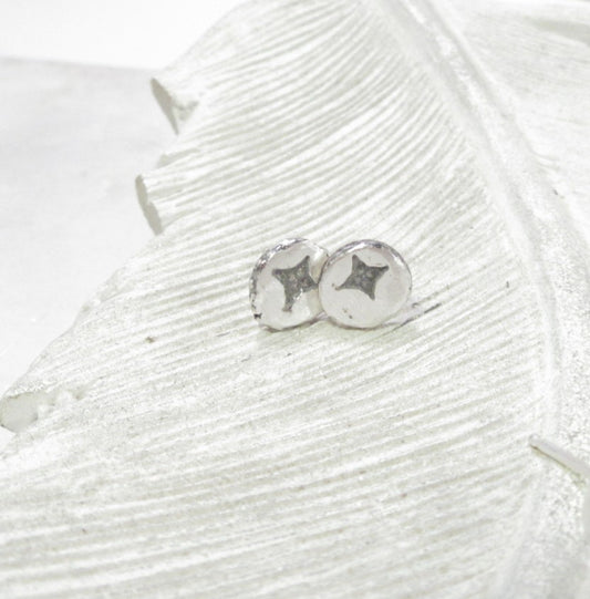 Mens Nugget Stud Earrings Design Symbols .999 Silver