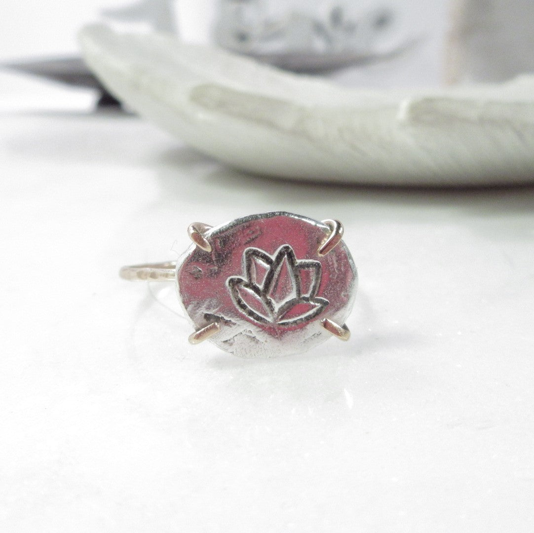 Nugget Stacking Claw Ring Lotus Flower - Mixed Metals Choose Your Band