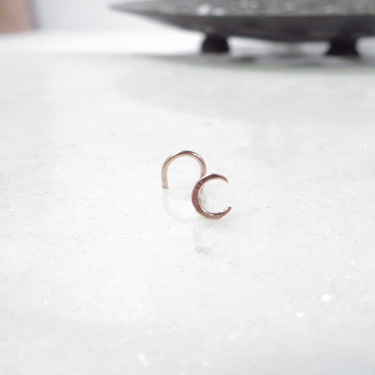 Nose Stud Hammered Crescent Moon 3mm Choose Your Style and Metal