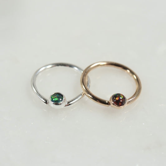 Septum Ring with 3mm Gemstone SINGLE - 16 Gauge, Choose Your Diameter and Metal