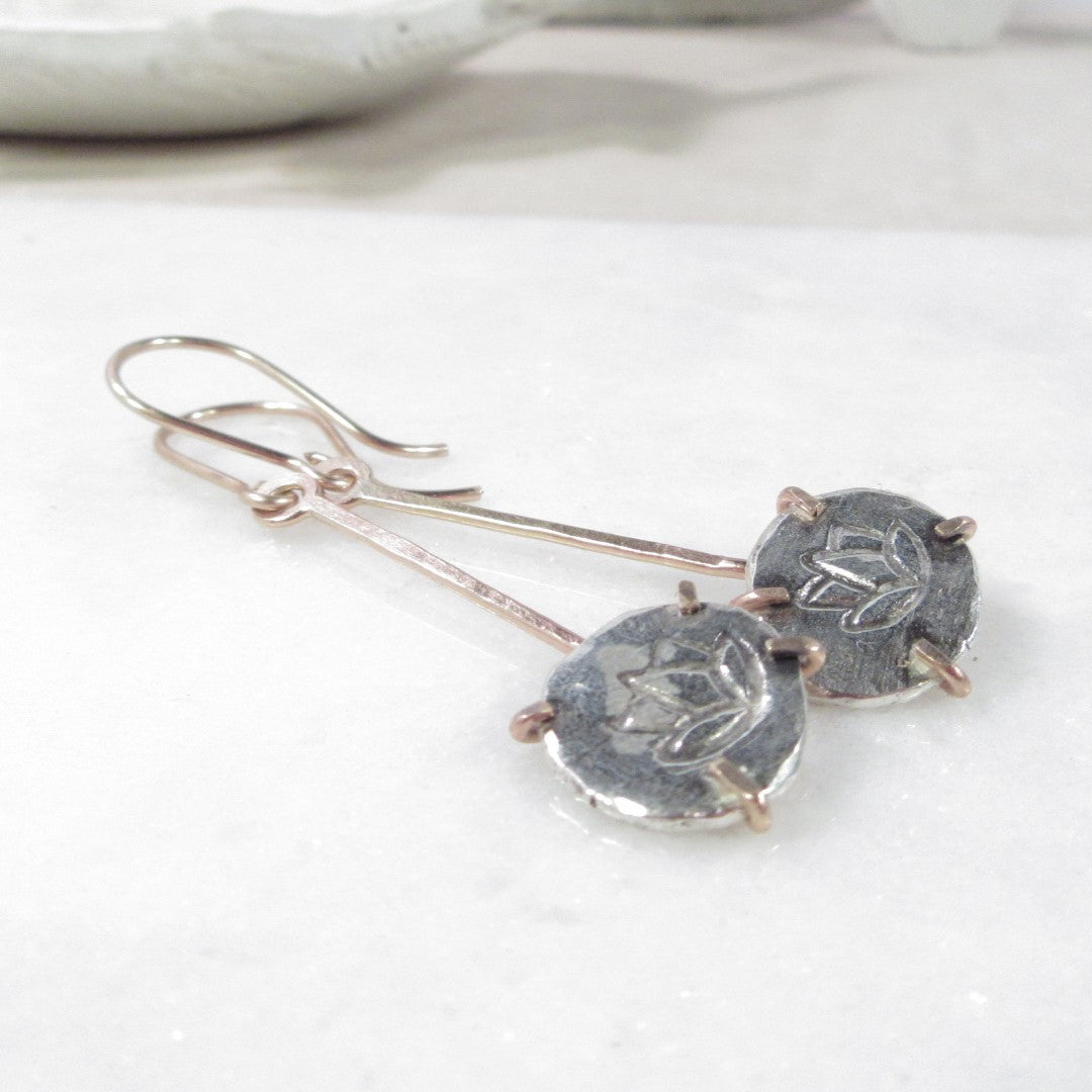 Nugget Earrings Long Lotus Flower Mixed Metals Choose Your Color