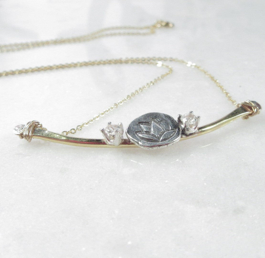 Nugget Necklace Lotus White Topaz Mixed Metals