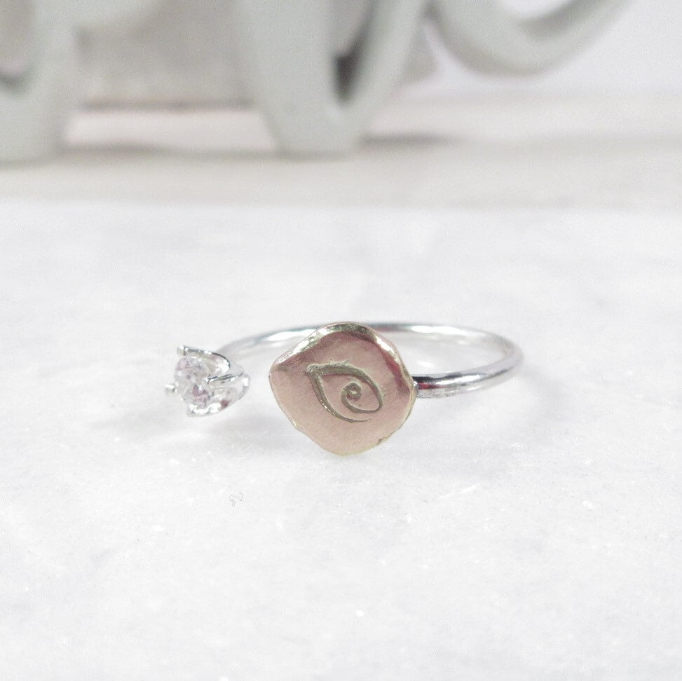 Nugget Evil Eye Ring - Sterling Silver & Solid 14k Rose Gold