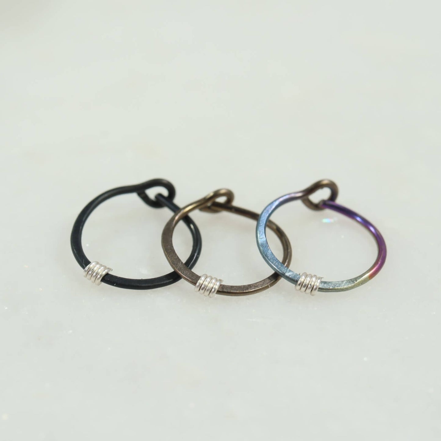 Men's Hoop Earring Hammered & Wrapped - SINGLE Niobium Choose Your Diameter, Gauge