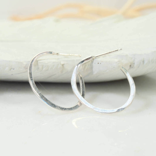 Post Hoop Earring Oval Hammered 1.5mm Choose Your Metal Precious & Semi Precious