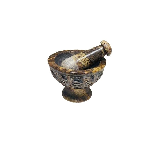 Floral Soapstone Mortar & Pestle