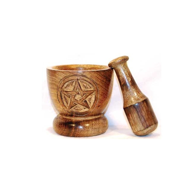 wooden pentagram mortar & pestle 