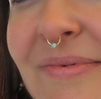 Septum Ring with 4mm Gemstone SINGLE - 16 Gauge, Choose Your Diameter and Metal